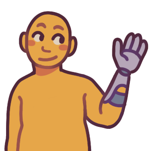 Someone waving. Their prosthetic arm starts at about the wrist and wraps around the forearm.